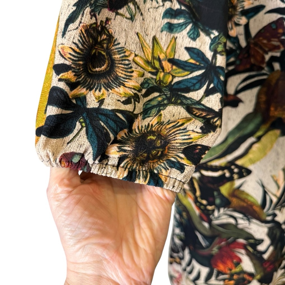 H&M Women’s Rich Multicolor Botanical Long Sleeve Midi Dress sz 4 - Picture 3 of 11